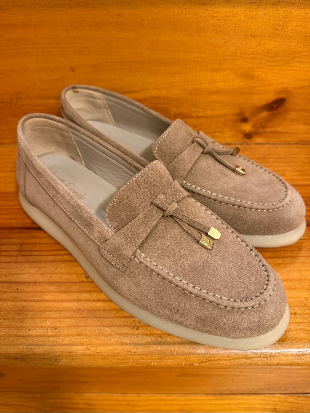 Suede Tassel Loafers in Taupe - Women's Slip-On Comfort